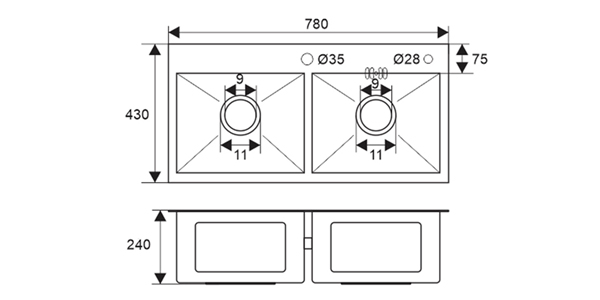 kích thước chậu rửa RL04-7843 Cân