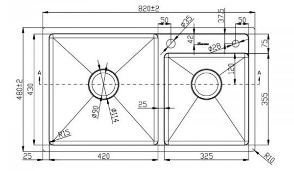 Kích thước chậu rửa bát Konox KN8248DO
