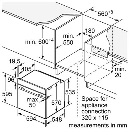 Kích thước Lò nướng Bosch HBA5360B0K